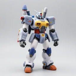 a crochet mecha with rocket launchers, realistic, no cropping, full body, Sigma 50 mm f/1.4