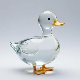 A transparent sculpture of a duck made out of glass, 8K, photo