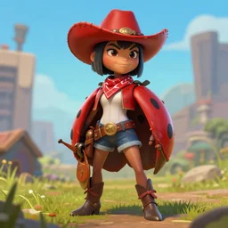 a humanoid lady bug in a western outfit from league of legends, digital Art, Greg rutkowski, Trending artstation,cinematic