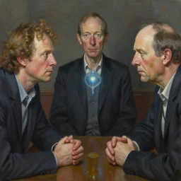oil painting a scene of a meeting with a dmt entity, charles abel corwin, frank lloyd wright, highly detailed, hyper realism, sharp focus, detailed faces
