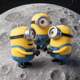macro photo of minions fighting on the moon, ultra realistic