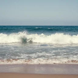 Beautiful waves colliding on the seashore, unreal engine, 4k, 1950s