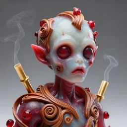 portrait of cranberry zombie made of soft translucent wax, wooden art nouveau swirls, strong subsurface scattering, smoke, tubes, gold elements, subsurface scattering, concept art by greg rutkowski, science fiction anime