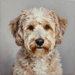 a handsome portrait of an aussie doodle, oil on canvas, high budget