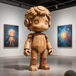octane render ultra photorealistic hyper detailed, a very very cute wooden mystical statue robot of the roman natural in the space universe a contemporary art gallery in neo tokyo artwork by greg kalin popov