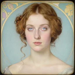 portrait of a beautiful young lady with silver eyes, colored daguerreotype by pontormo, by schiele, by pontormo, by Mackintosh, by Bosch, art noveau, liminal, Bright pastel colors