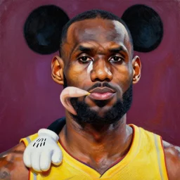 facial portrait of lebron james, lebron james dressed as mickey mouse, oil on canvas by william sidney mount, digital art, award winning