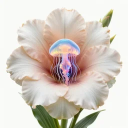 a giant flower made out of chakra, giant gladiola and jellyfish chakra inside a giant fungus, translucent, bio luminescent, plasma, energy flow. highly detailed, excellent composition, cg render, 8 k