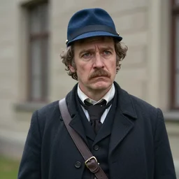 thirtysomething years old mr polly ( lee evans ) as a ( ( ( sad ) ) ), dreamy, quirky 1 9 th century, austrian postman. detailed soft focus natural lights, portrait by james mcneill whistler