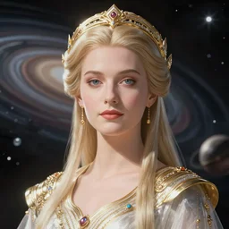 portrait of the powerful empress of the solar system in the style of charlie bowater and in the style of donato giancola. glowing, ornate and intricate linework, sharp focus, depth of field, stunning, dynamic lighting, ultrafine and hyperdetailed.