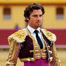 portrait of a spanish bullfighter who looks like bradley cooper by ralph horsley, rossdraws, matte painting, stylized background, cinematic lighting, maya, pixar, unreal engine, artstation