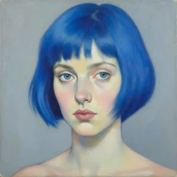 a beautiful painting of a woman with short blue hair representative of the art style of artgerm and wlop and peter mohrbacher