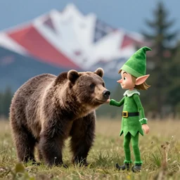 “a grizzly bear chasing an elf in Canada”