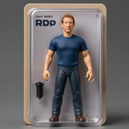 mark zuckerberg action figure in heroic pose, product photography,