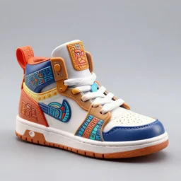 realistic scultpure of plastic toy sneaker! design, sneaker design overwatch fantasy style mixed with aztec mayan native street fashion, focus on sneakers only, shoes designed by akira toriyama and studio ghibli
