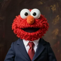 elmo in a business suit in the style of clemens ascher, portrait