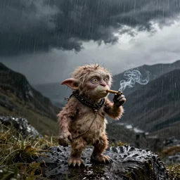 gollum smoking cig in rain, trail cam