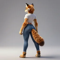 wide angle beautiful full body portrait of a strong female anthropomorphic anthro lynx fursona from behind wearing jeans, shirt and no boots, paw pads instead of feet and arms, character design by alena aenami, disney, anime, manga, charlie bowater, ross tran, artgerm, and makoto shinkai, furaffinity, detailed, soft lighting, rendered in octane