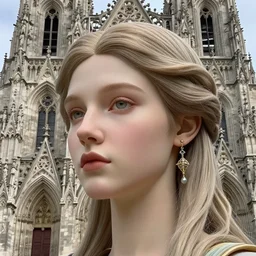 hyperrealistic detailed face portrait of a beautiful young goddess morphing into a gothic cathedral, authentic ornamental architecture, intricate and highly detailed, awe inspiring art by ernst haeckel, h. r. giger, alphonso mucha, android jones, james jean, gothic, neo - gothic, heavily ornamental, nice deep colours,