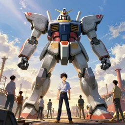 giant robots working with people at chittagong shipbreaking yard along side man james gurney, katsuhiro otomo, james paick, cinematic lighting, artstation, vibrant nature, anime style, craig mullins, greg rutkowski, pete morbacher, tuomas korpi, tekkon kinreet, volumetric light, artstation, octane render, redshift render, low angle camera