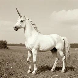 Unicorn sighting. 1940s photograph.