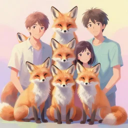 painted portrait of a family portrait of foxes, fantastically pastel colors, octane render, matte painting concept art, official fanart behance hd artstation by jesper elsing, by rhads and makoto shinkai and lois van baarle and ilya kuvshinov and rossdraws
