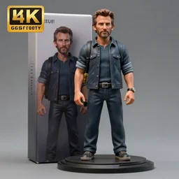 bradley cooper hand painted figurine, grey background with figurine's box, hyperdetailed, artstation, cgsociety, 8 k