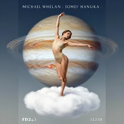poster artwork by michael whelan and tomer hanuka, portrait of beautiful sensual dancer in the clouds of jupiter, clean, art deco