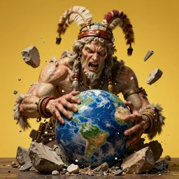 hyperrealist highly detailed neo-baroque portrait of god as an angry amazon crushing earth into pieces concept art pascal blanche dramatic yellow lighting 8k wide angle shallow depth of field