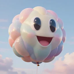 giant, massive, detailed, shiny, 3 d, pastel, blowup balloon character with eyes and mouth, twisting geometry, floating in a painted sky, cinematic, 4 k by'eva cremers'and'lesley barnes'and'jordan coelho'