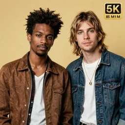 dslr photo portrait still of basquiat with kurt cobain, 8 5 mm, f 1. 8, color, photorealistic, 8 k