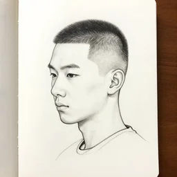 chinese boy buzz cut one line drawing