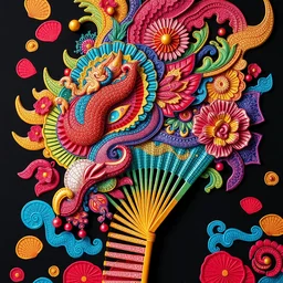 colourful asian fan in the style of android jones, 1 6 k, ultra detailed, ultra intricate, artstation