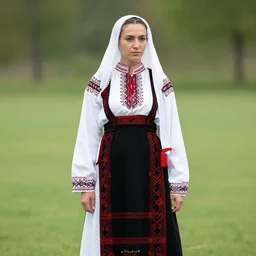 female football player fully clothed in bulgarian traditional clothes