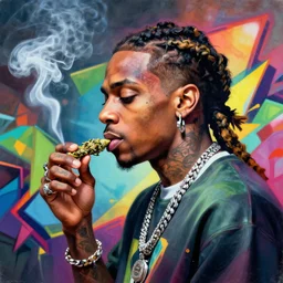 profile picture of lil wayne smoking weed, marijuana, streetart, graffiti, hard edges, geometric, 3 d shapes, stoned, og, trippy, asymmetrical, 8 k, smoke, highly detailed masterpiece by sachin teng x supreme