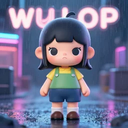 cute girl in the rain, neon lights, by wlop, concept art, poster