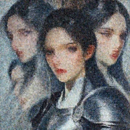 female warrior, lovely delicate face, beautiful woman, close - up shots of faces, oil painting, intricate armour costumes, light and shadow effects, intricate, digital painting, art station, concept art, cold tones, sharp focus, morandi color scheme, sharply shaped, illustration, 4 k wallpaper, masterpiece, gorgeous, art by reiq, art by takeshi obata