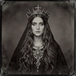 daugerreotype of cthulhu high priestess. ambrotype of occult priestess. tintype of a beautiful woman