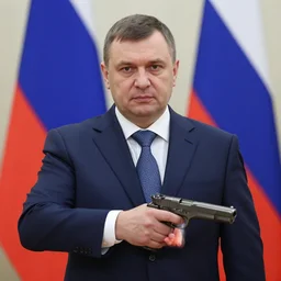 “ highly detailed photo of dmitry livanov, russian minister of education, holding a gun ”