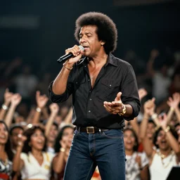 photo of singer tim maia singing in an brazil 1 9 8 0 big concert, and people enjoying the show, color photo, colored, ( sony a 7 r iv, symmetric balance, photolab, lightroom, 4 k, dolby vision, photography award )