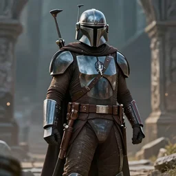 a medieval mandalorian in the style of expert beautiful digital art, detailed, epic, stunning composition