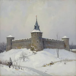 fortress in winter, oil on canvas