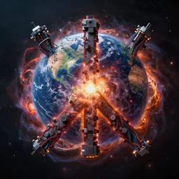 a peace sign made from a supernova explosion destroying earth, ultrarealistic, dramatic lighting, electrical details, high details, 4 k, 8 k, best, accurate, trending on artstation, artstation, photorealism, ultrarealistic, digital painting, style of peter mohrbacher, caravaggio, boris vallejo
