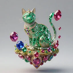 a emerald saphire ruby gems, floating cat island :: studio ghibli, beeple and James Gilleard and Justin Gerard :: ornate, dynamic, particulate, rich colors, intricate, elegant, highly detailed, centered, artstation, smooth, sharp focus, octane render, 3d