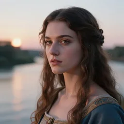 closeup _ plate _ photography _ portrait _ of _ a _ stunningly _ beautiful _ renaissance _ female _ shaman _ in _ soft _ dreamy _ light _ at _ sunset _ beside _ the _ river _ soft _ focus