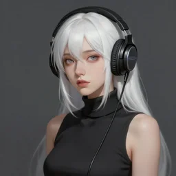 girl with white hair wearing headphones, sleeveless turtleneck. digital painting, by valerian city of a thousand planets, by ruan jin #, by mandy jurgens #, by artgerm #, william - adolphe bouguerea #