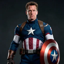 2 0 years old arnold schwarzenegger as captain america, photograph, telephoto sigma 8 5 mm f / 1. 4, dark