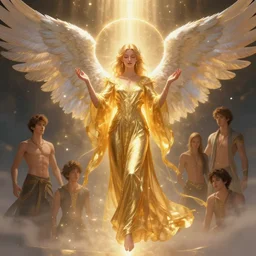 a beautiful full body angel with big wings wearing a golden kaftan, shining light, golden hora, by nekro, ruan jia, charlie bowater, tom bagshaw, concept art, fantasy