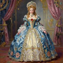 the royal princess by greg hildebrant lisa frank vaporwave fancy rococo baroque regal oil painting high quality award winning clothed in fancy garb