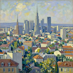 cityscape in the style of MC Escher and impressionist 4k